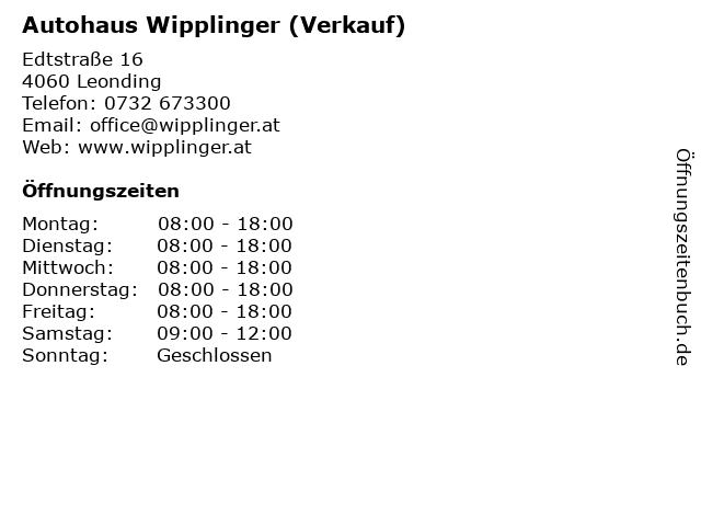 Autohaus Wipplinger (Verkauf) in Leonding: Adresse und Öffnungszeiten