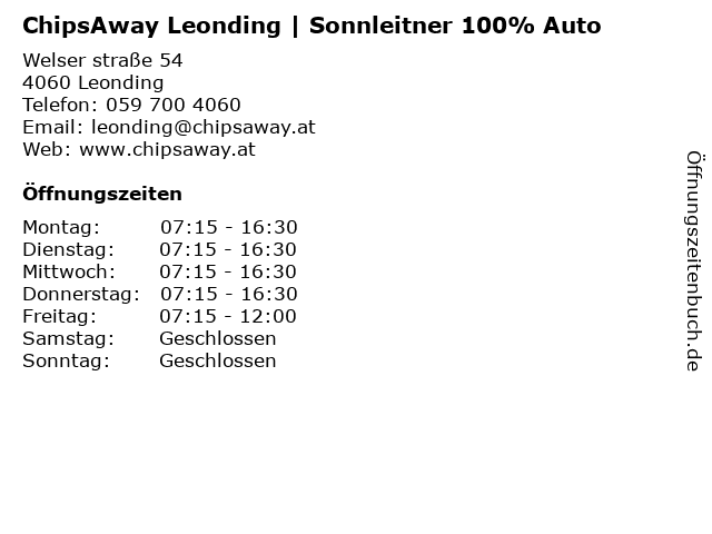 ChipsAway Leonding | Sonnleitner 100% Auto in Leonding: Adresse und Öffnungszeiten