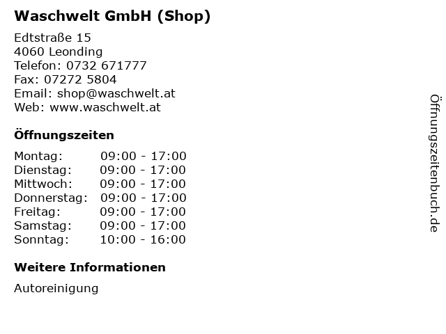 Waschwelt GmbH (Shop) in Leonding: Adresse und Öffnungszeiten