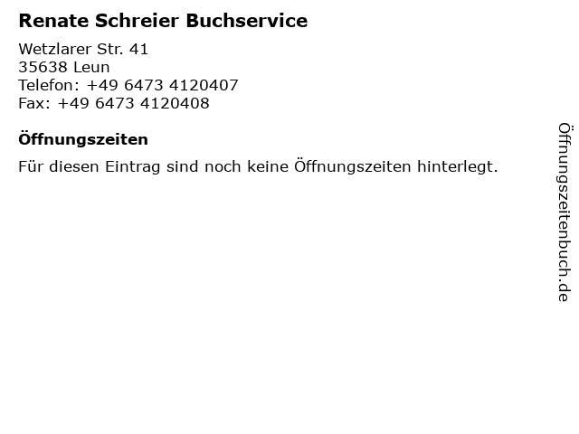 Renate Schreier Buchservice in Leun: Adresse und Öffnungszeiten