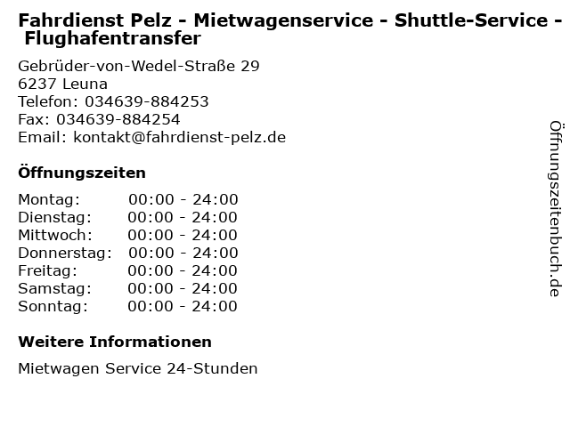 Fahrdienst Pelz - Mietwagenservice - Shuttle-Service - Flughafentransfer in Leuna: Adresse und Öffnungszeiten