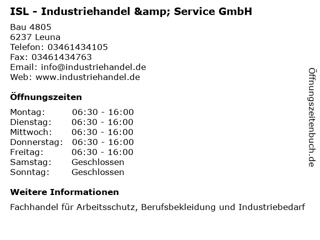 ISL - Industriehandel & Service GmbH in Leuna: Adresse und Öffnungszeiten