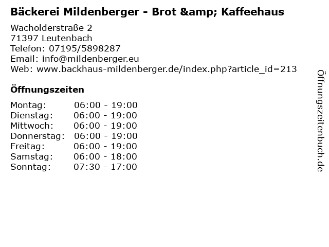 Bäckerei Mildenberger - Brot & Kaffeehaus in Leutenbach: Adresse und Öffnungszeiten