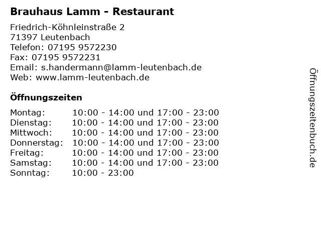 Brauhaus Lamm - Restaurant in Leutenbach: Adresse und Öffnungszeiten