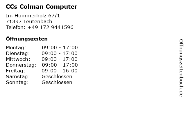 CCs Colman Computer in Leutenbach: Adresse und Öffnungszeiten
