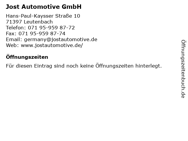 Jost Automotive GmbH in Leutenbach: Adresse und Öffnungszeiten