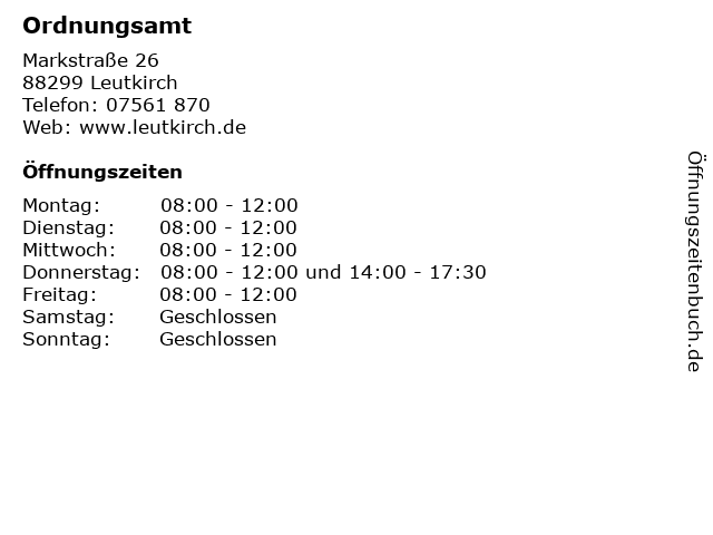 ᐅ Ordnungsamt in Leutkirch Telefonnummer Öffnungszeiten Adresse