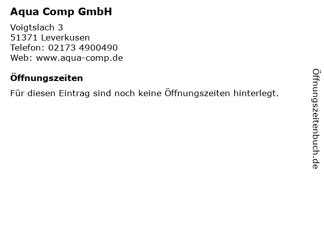 Aqua Comp GmbH in Leverkusen: Adresse und Öffnungszeiten