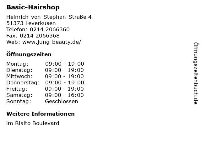 Basic-Hairshop in Leverkusen: Adresse und Öffnungszeiten