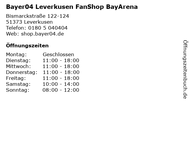 Bayer04 Leverkusen FanShop BayArena in Leverkusen: Adresse und Öffnungszeiten