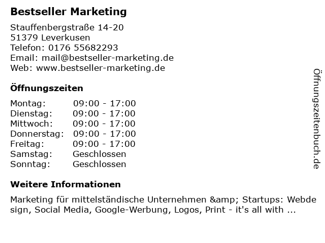 Bestseller Marketing in Leverkusen: Adresse und Öffnungszeiten