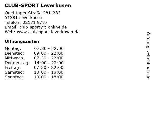 CLUB-SPORT Leverkusen in Leverkusen: Adresse und Öffnungszeiten