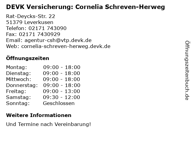 DEVK Versicherung: Cornelia Schreven-Herweg in Leverkusen: Adresse und Öffnungszeiten