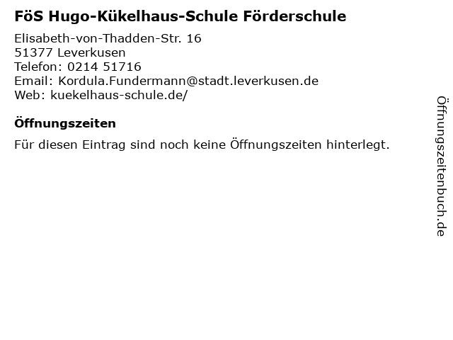 FöS Hugo-Kükelhaus-Schule Förderschule in Leverkusen: Adresse und Öffnungszeiten