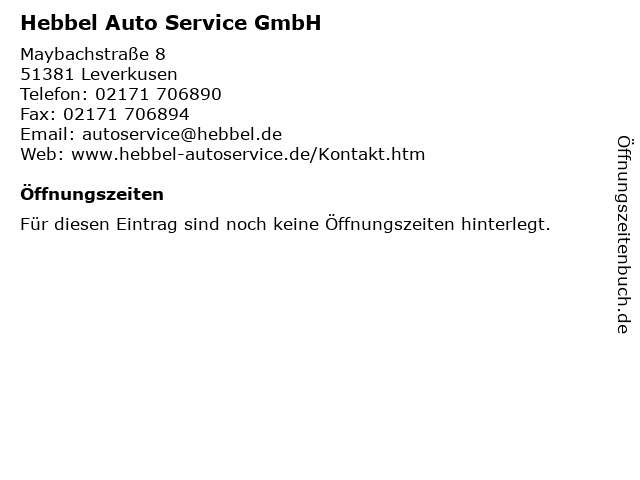 Hebbel Auto Service GmbH in Leverkusen: Adresse und Öffnungszeiten