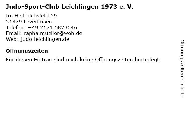 Judo-Sport-Club Leichlingen 1973 e. V. in Leverkusen: Adresse und Öffnungszeiten