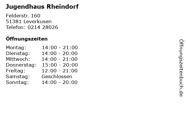 Jugendhaus Rheindorf in Leverkusen: Adresse und Öffnungszeiten