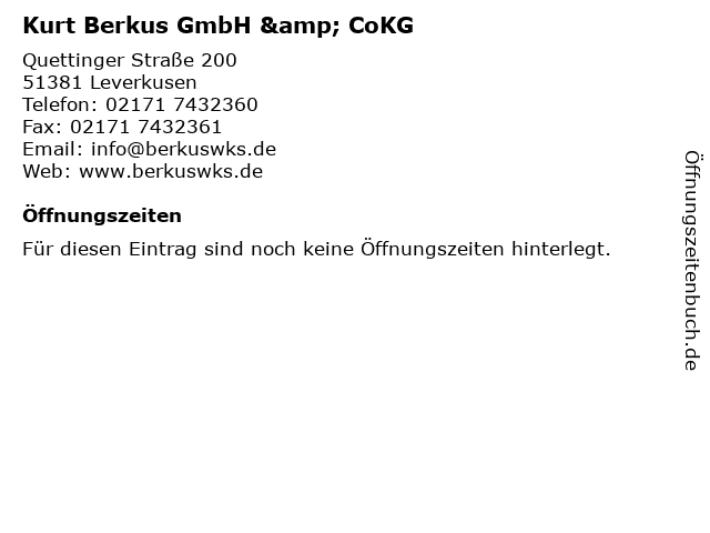 Kurt Berkus GmbH & CoKG in Leverkusen: Adresse und Öffnungszeiten