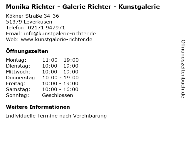 Monika Richter - Galerie Richter - Kunstgalerie in Leverkusen: Adresse und Öffnungszeiten