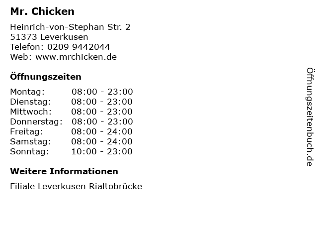 Mr. Chicken in Leverkusen: Adresse und Öffnungszeiten