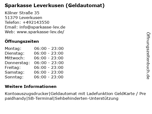 Sparkasse Leverkusen (Geldautomat) in Leverkusen: Adresse und Öffnungszeiten
