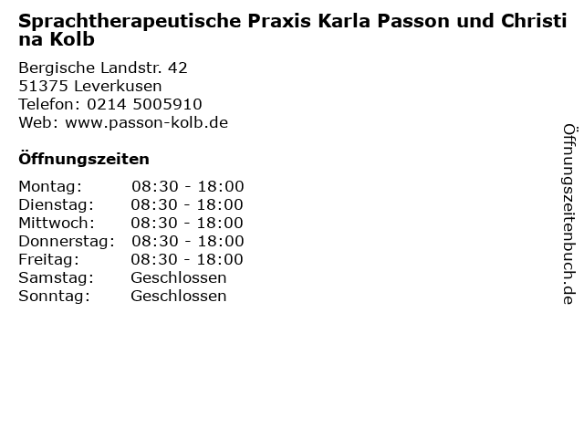 Sprachtherapeutische Praxis Karla Passon und Christina Kolb in Leverkusen: Adresse und Öffnungszeiten