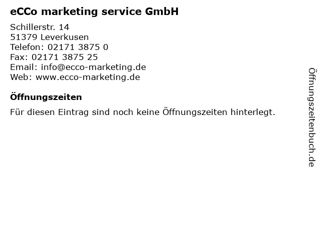 eCCo marketing service GmbH in Leverkusen: Adresse und Öffnungszeiten