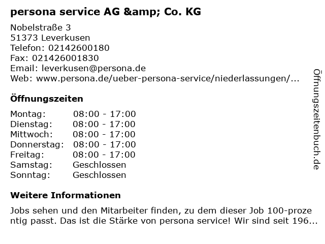 persona service AG & Co. KG in Leverkusen: Adresse und Öffnungszeiten