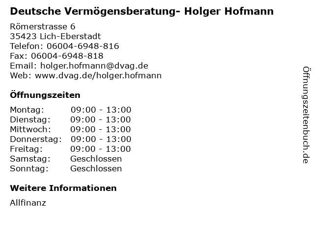 Deutsche Vermögensberatung- Holger Hofmann in Lich-Eberstadt: Adresse und Öffnungszeiten