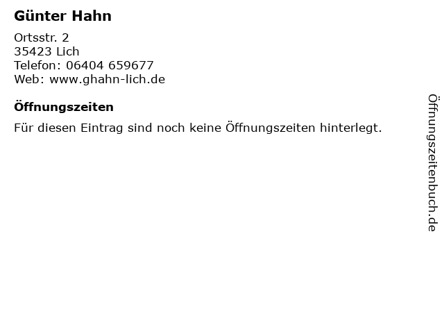 Günter Hahn in Lich: Adresse und Öffnungszeiten