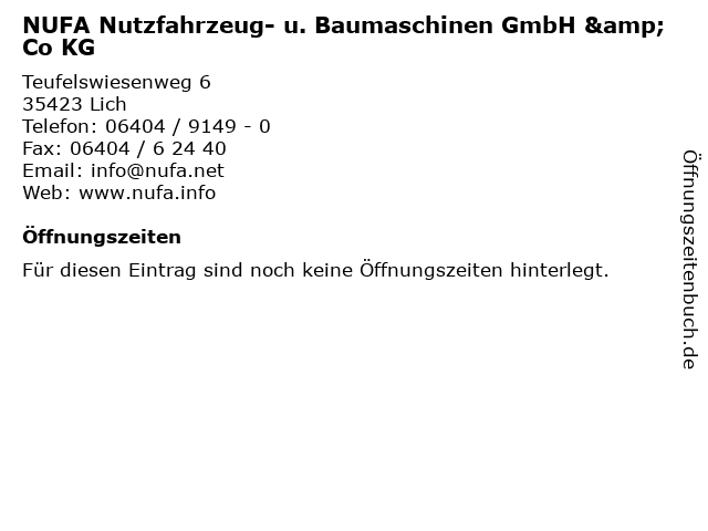 NUFA Nutzfahrzeug- u. Baumaschinen GmbH & Co KG in Lich: Adresse und Öffnungszeiten