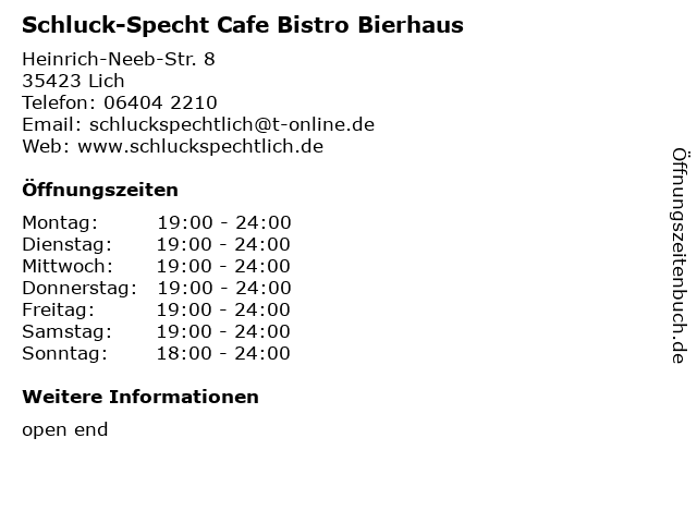 Schluck-Specht Cafe Bistro Bierhaus in Lich: Adresse und Öffnungszeiten