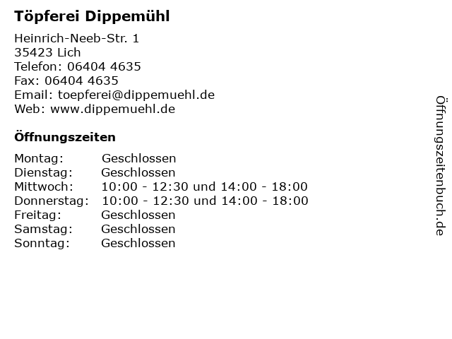 Töpferei Dippemühl in Lich: Adresse und Öffnungszeiten