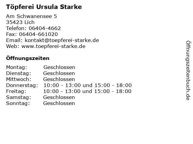 Töpferei Ursula Starke in Lich: Adresse und Öffnungszeiten