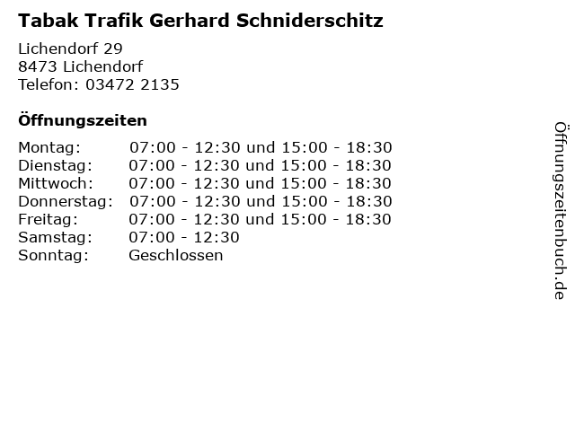 Tabak Trafik Gerhard Schniderschitz in Lichendorf: Adresse und Öffnungszeiten