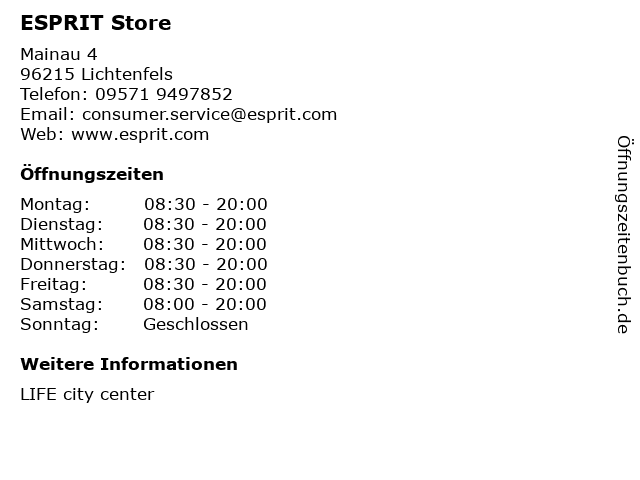 ESPRIT Store in Lichtenfels: Adresse und Öffnungszeiten