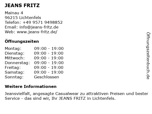 Jeans Fritz in Lichtenfels: Adresse und Öffnungszeiten