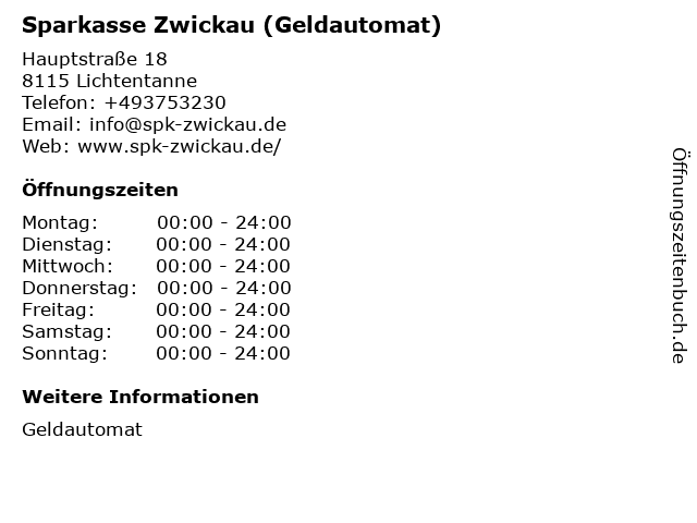 Sparkasse Zwickau (Geldautomat) in Lichtentanne: Adresse und Öffnungszeiten