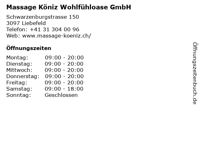 Massage Köniz Wohlfühloase GmbH in Liebefeld: Adresse und Öffnungszeiten