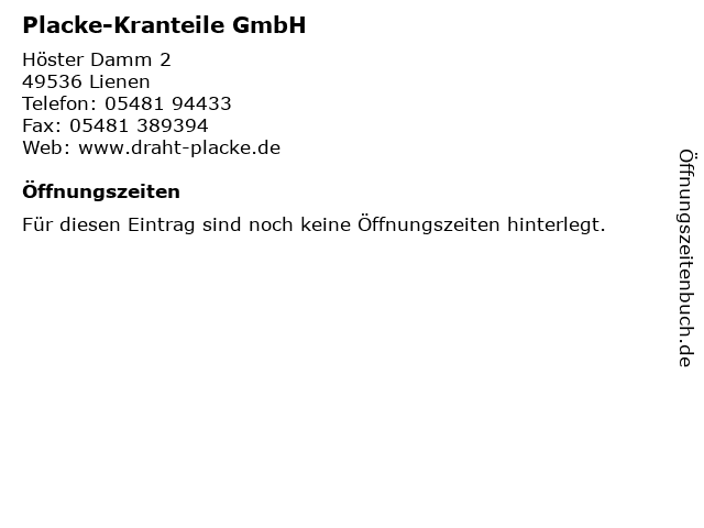 Placke-Kranteile GmbH in Lienen: Adresse und Öffnungszeiten