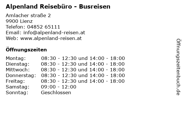 Alpenland Reisebüro - Busreisen in Lienz: Adresse und Öffnungszeiten