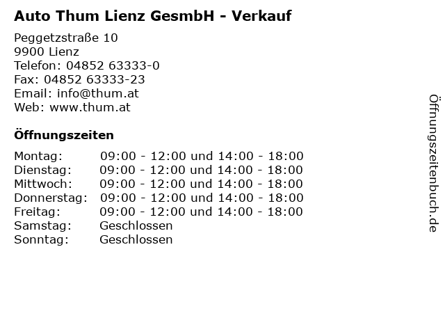 Auto Thum Lienz GesmbH - Verkauf in Lienz: Adresse und Öffnungszeiten