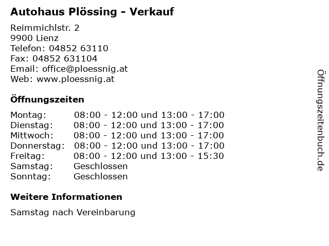 Autohaus Plössing - Verkauf in Lienz: Adresse und Öffnungszeiten