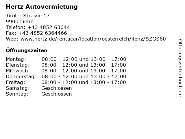 Hertz Autovermietung in Lienz: Adresse und Öffnungszeiten