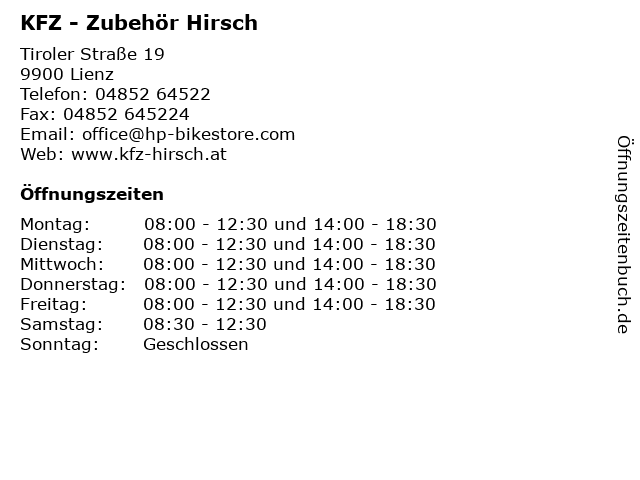 KFZ - Zubehör Hirsch in Lienz: Adresse und Öffnungszeiten