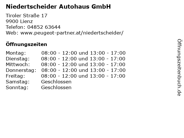 Niedertscheider Autohaus GmbH in Lienz: Adresse und Öffnungszeiten