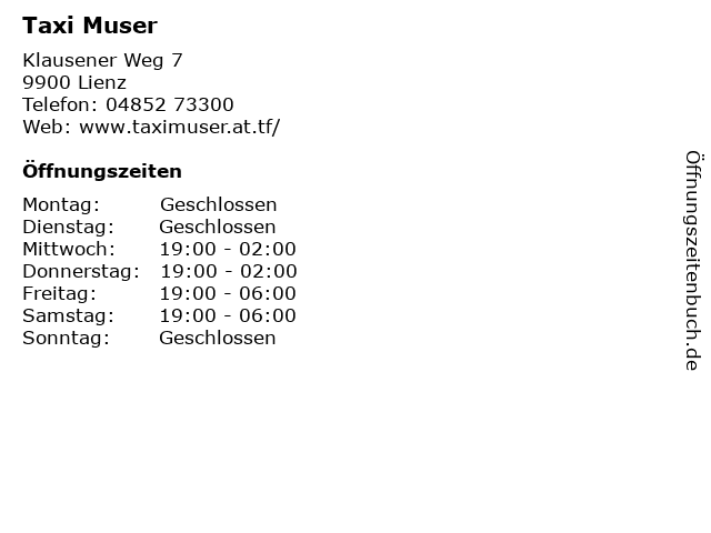 Taxi Muser in Lienz: Adresse und Öffnungszeiten