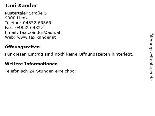 Taxi Xander in Lienz: Adresse und Öffnungszeiten