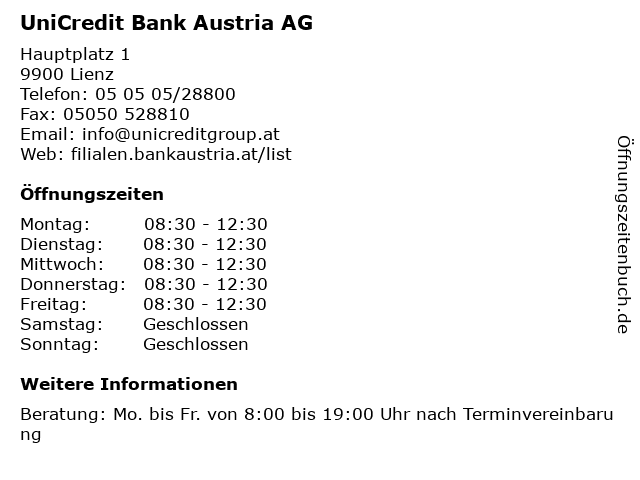 ᐅ Offnungszeiten Unicredit Bank Austria Ag Filiale Lienz