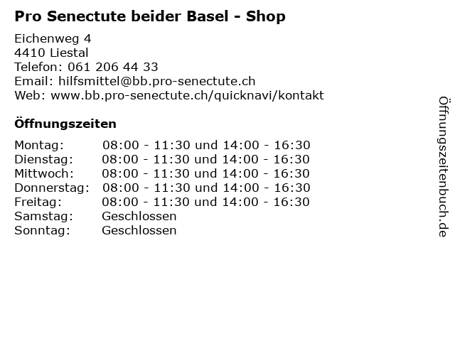 Pro Senectute beider Basel - Shop in Liestal: Adresse und Öffnungszeiten